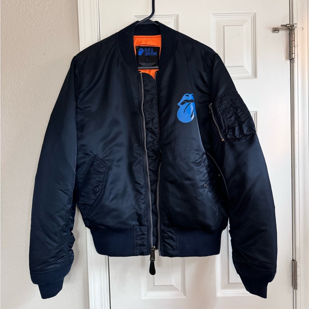 Rolling Stones Lonesome Alpha MA-1 Bomber Jacket Jacket Navy Blue Men’s Large